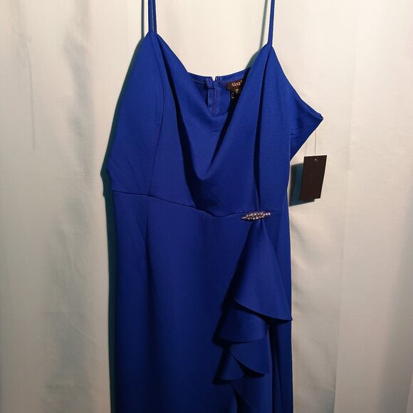 Women’s Royal Blue Evening Gown – Ruffle Front, Spaghetti Straps, Formal Dress. - Picture 2 of 4